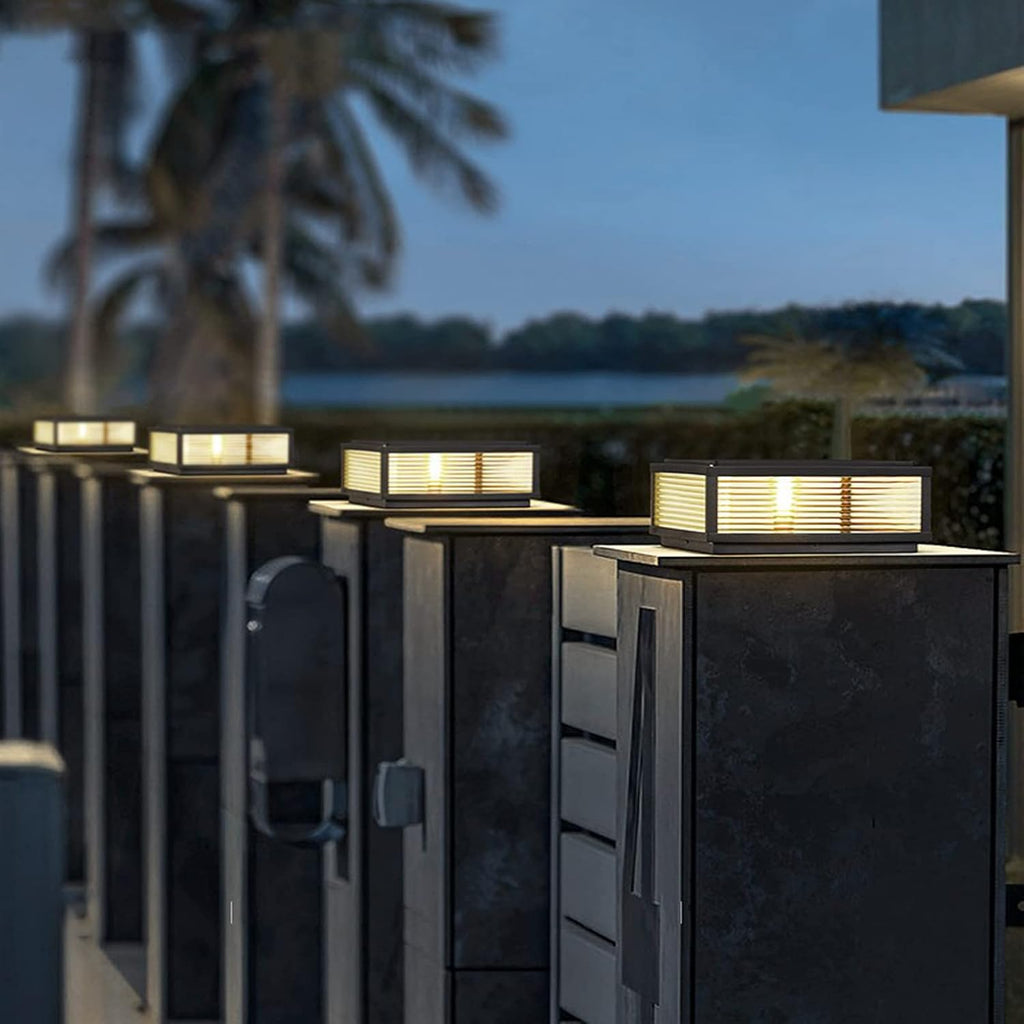 Solar Powered Square Ribbed Glass Outdoor Pier Mount Light – Modern Pillar Post Lantern