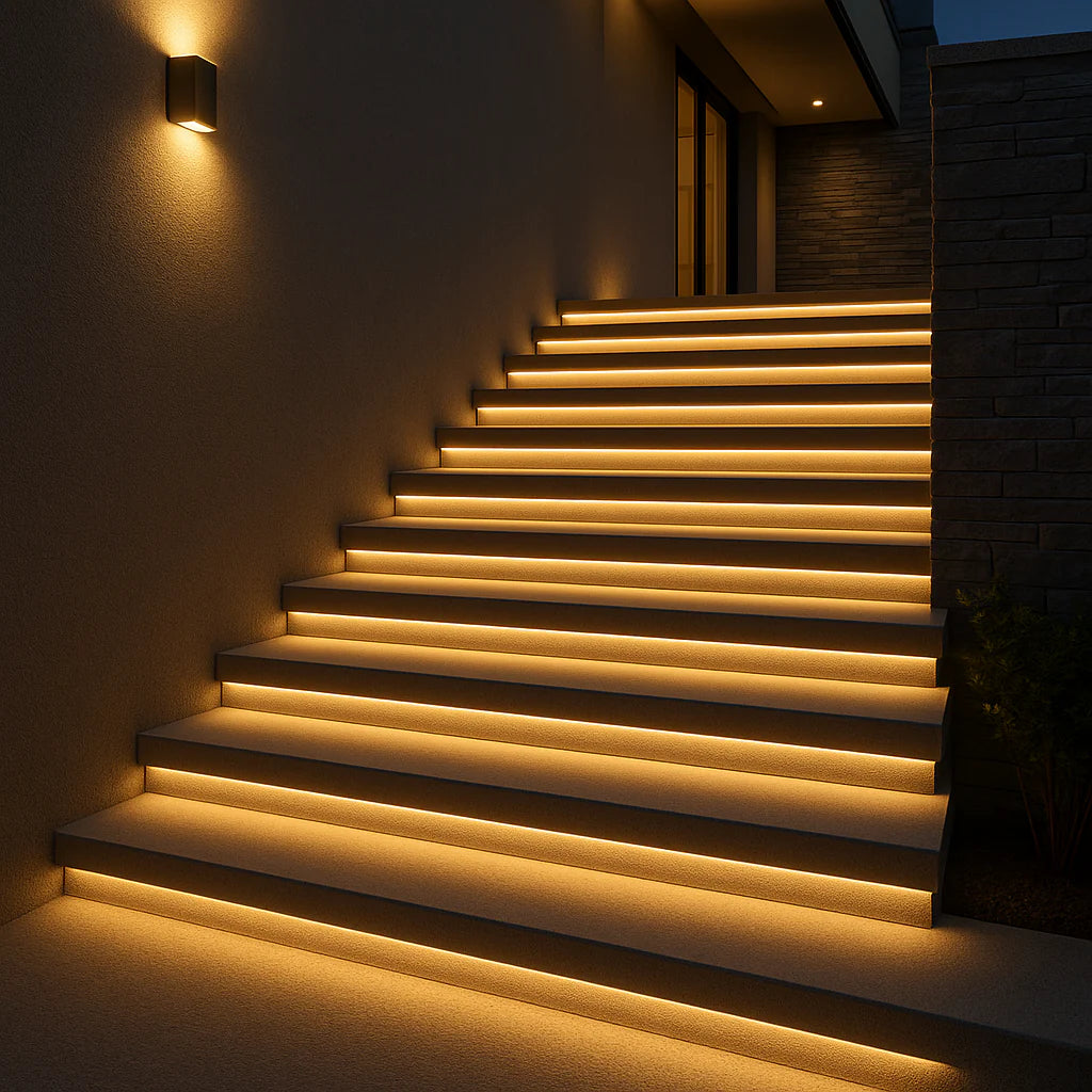 Waterproof Recessed LED Under-Tread Stair Light – Modern Flexible LED Strip Lighting