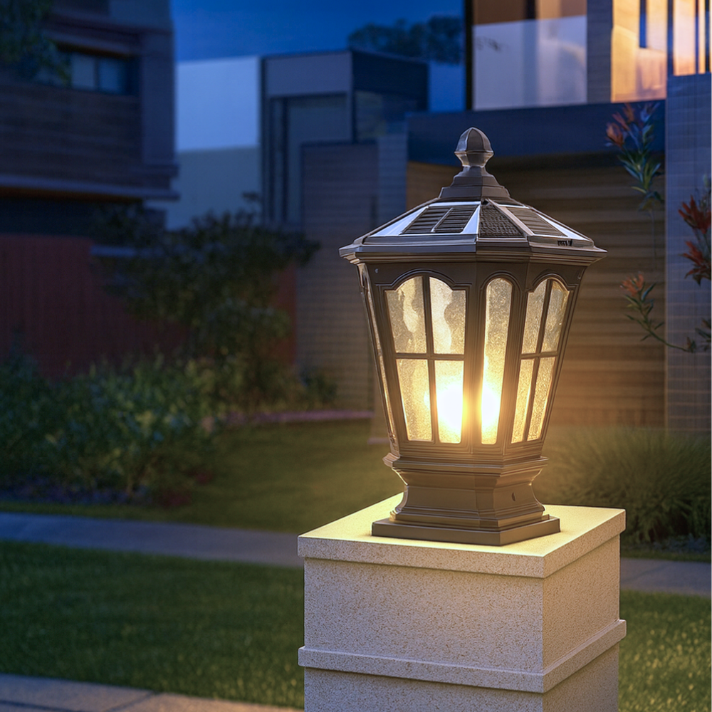 SolarGlow Classic LED Post Lantern – Waterproof Solar Pillar Light for Outdoor Gardens & Entrances
