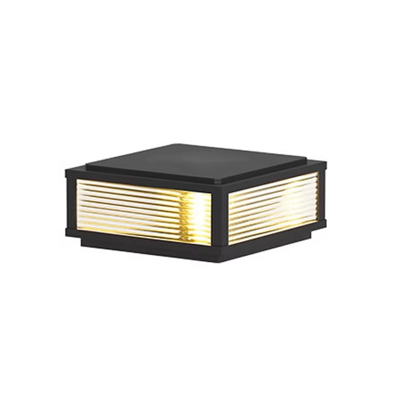 Solar Powered Square Ribbed Glass Outdoor Pier Mount Light – Modern Pillar Post Lantern