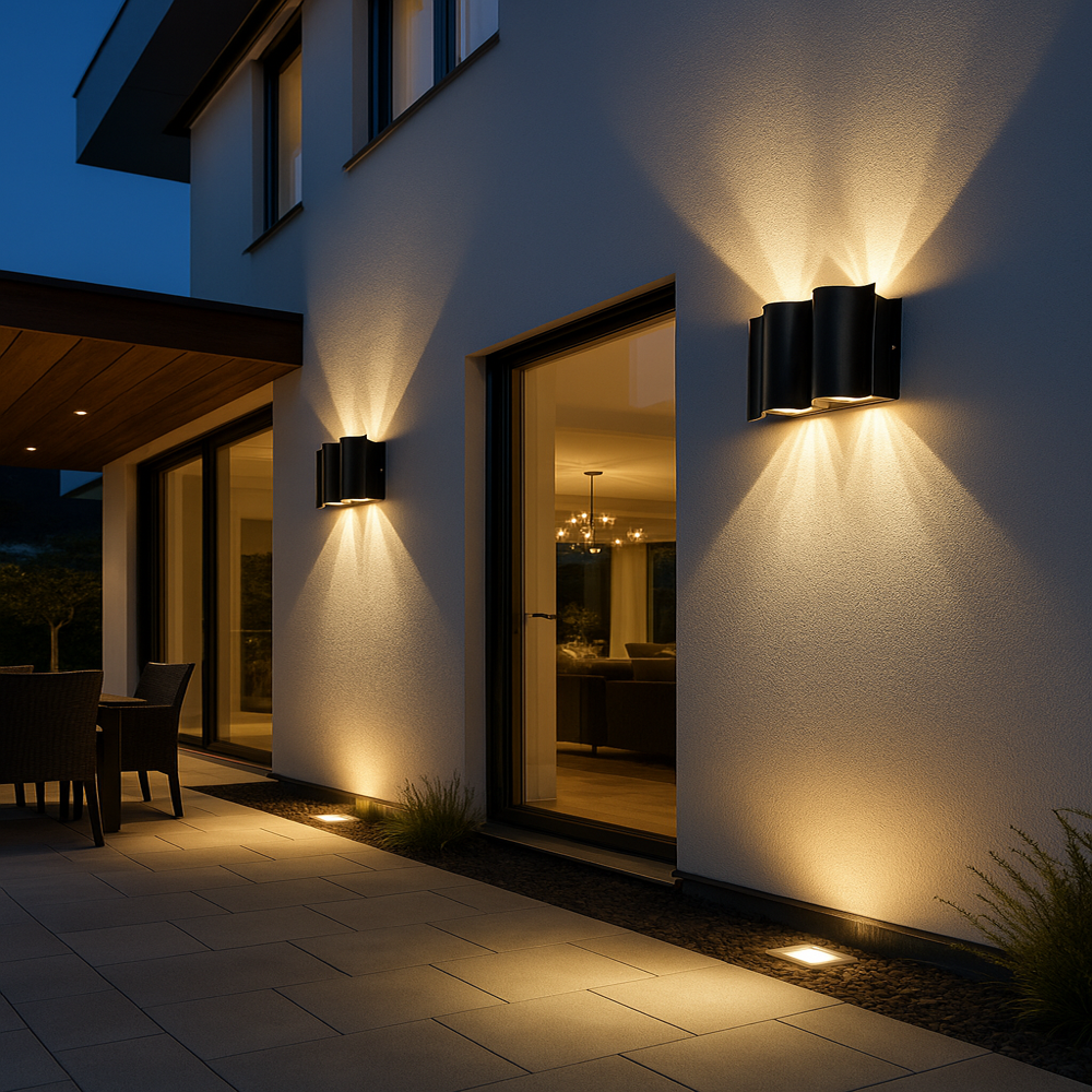Modern Wave LED Up & Down Outdoor Wall Sconce – Waterproof Exterior Light Fixture